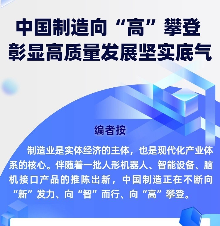 中国制造向“高”攀登 彰显高质量发展坚实底气